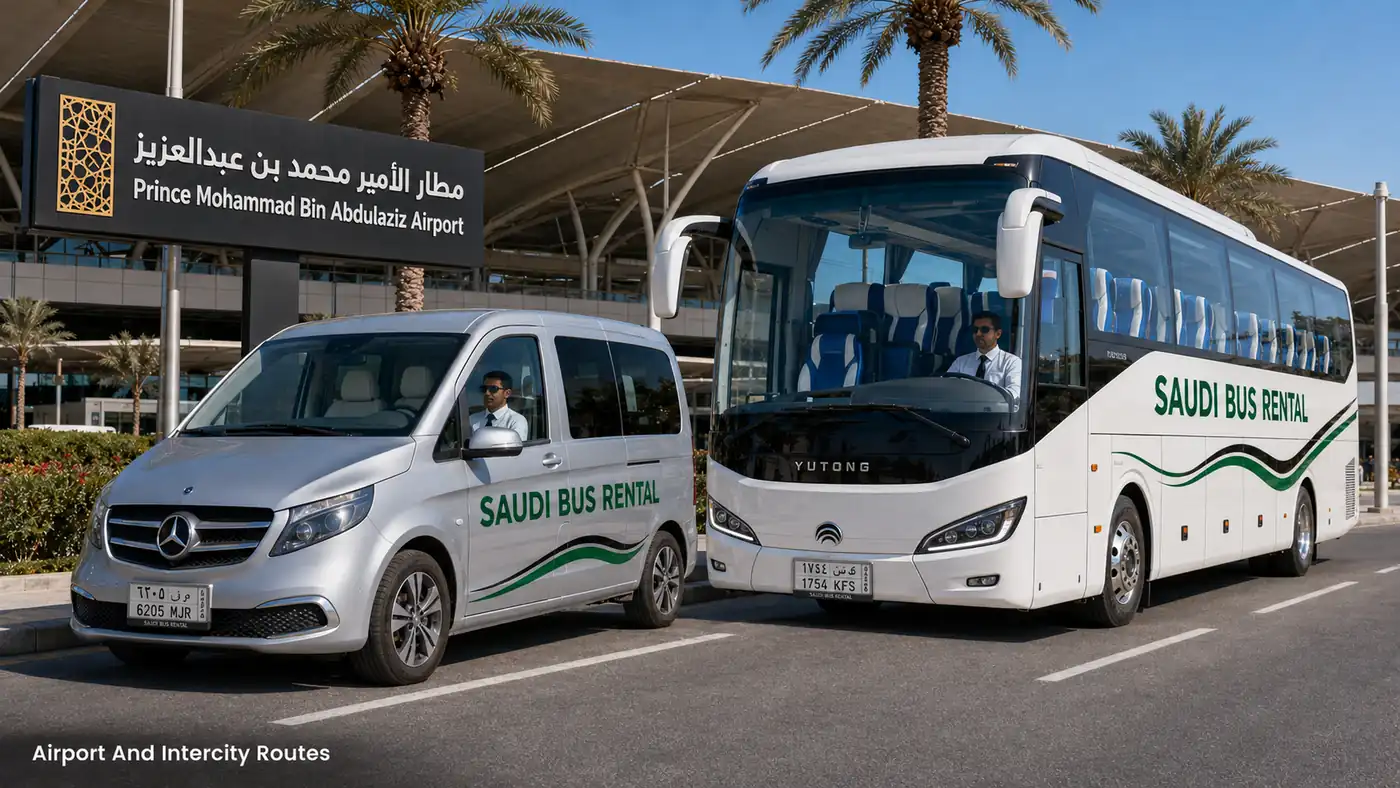 Airport transfer hotel transport and intercity bus rental in Saudi Arabia