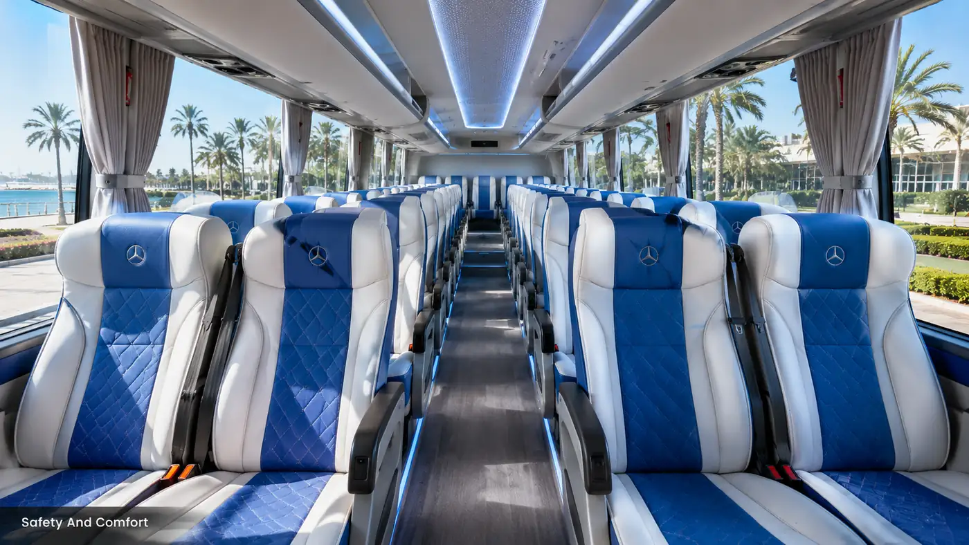 Clean comfortable bus interior and safety planning for Saudi transport