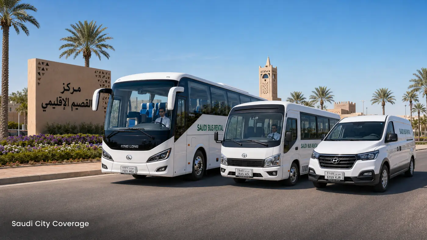 Bus rental and passenger transport coverage across Saudi cities