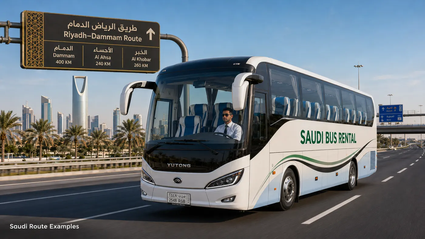 Saudi bus rental route examples for city and intercity travel